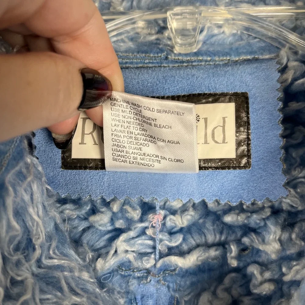 Rothschild Kids Blue Faux Suede Fur Trimmed Winter Jacket Rhinestones Girls 14Lg
